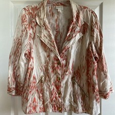 Chico s Linen Cream Jacket Woman's Size 2 Linen Stone Flax Color 3/4 Sleeves