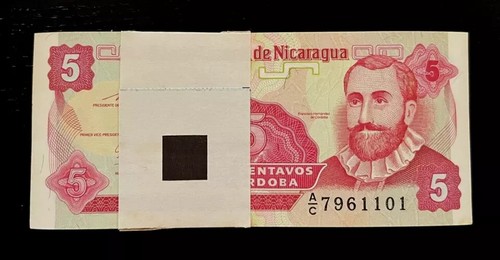 NICARAGUA 5 CENTAVOS P-168 1991 x 100 Pcs BUNDLE CORDOBA FLOWER UNC MONEY NOTE - Picture 4 of 4