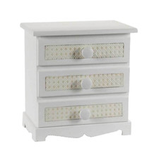 COMODINO 3 CASSETTI SHABBY CHIC SALOTTO CAMERETTA LEGNO BIANCO 30*20*H32 CM