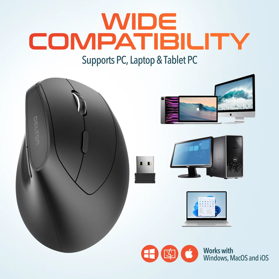 Delton S12P Wireless Ergonomic Computer Mouse - Black - Image 3 of 4