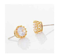 Gold Royal Crown Sterling Silver SP /2.0 Cts AAA Cubic Zirconia Earring Stud