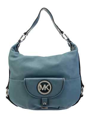 Michael Kors Shoulder Bag Women Blue Leather Logo Dual Pockets Top Handle
