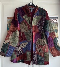 Indigo Moon Red Purple Blue Green Velvet Patchwork Jacket Embroidered M 12 14
