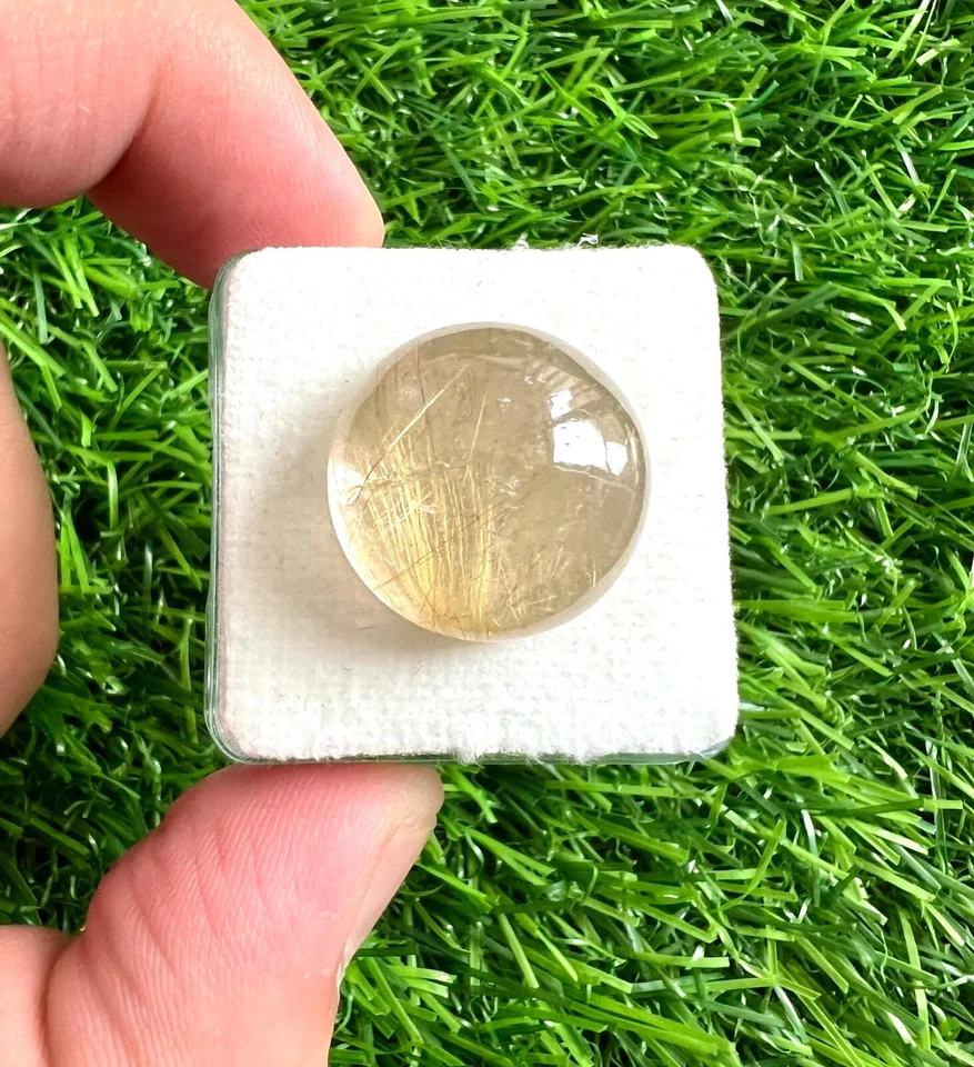 Natural Golden Rutilated Quartz 20MM Round Cabochon 2Pcs Loose Gemstone Lot. - Image 4 of 4