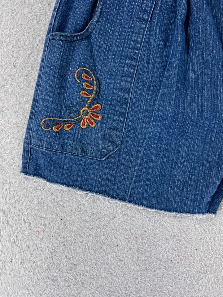 Pantalones Cortos Denim Mujer 26 Denim Corte Bordado Floral Cintura Elástica 26x3 Foto 3 de 4