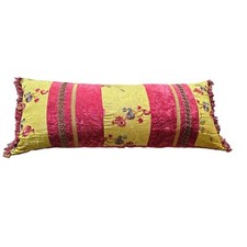 Vintage Boho XL Pillow 37"x15" Velvet  Brocade Floral Red/Yellow Luxury