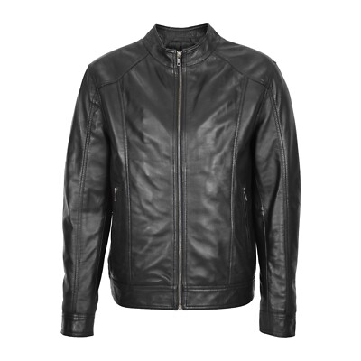 Mens Genuine Biker Vintage Cafe Racer Motorcycle Black Real Leather Jacket Coat
