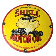 Vintage Shell Gasoline Sign - Gas Pump Porcelain One Gallon Motor Oil Sign