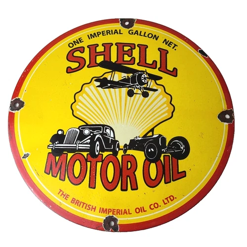 Vintage Shell Gasoline Sign - Gas Pump Porcelain One Gallon Motor Oil Sign