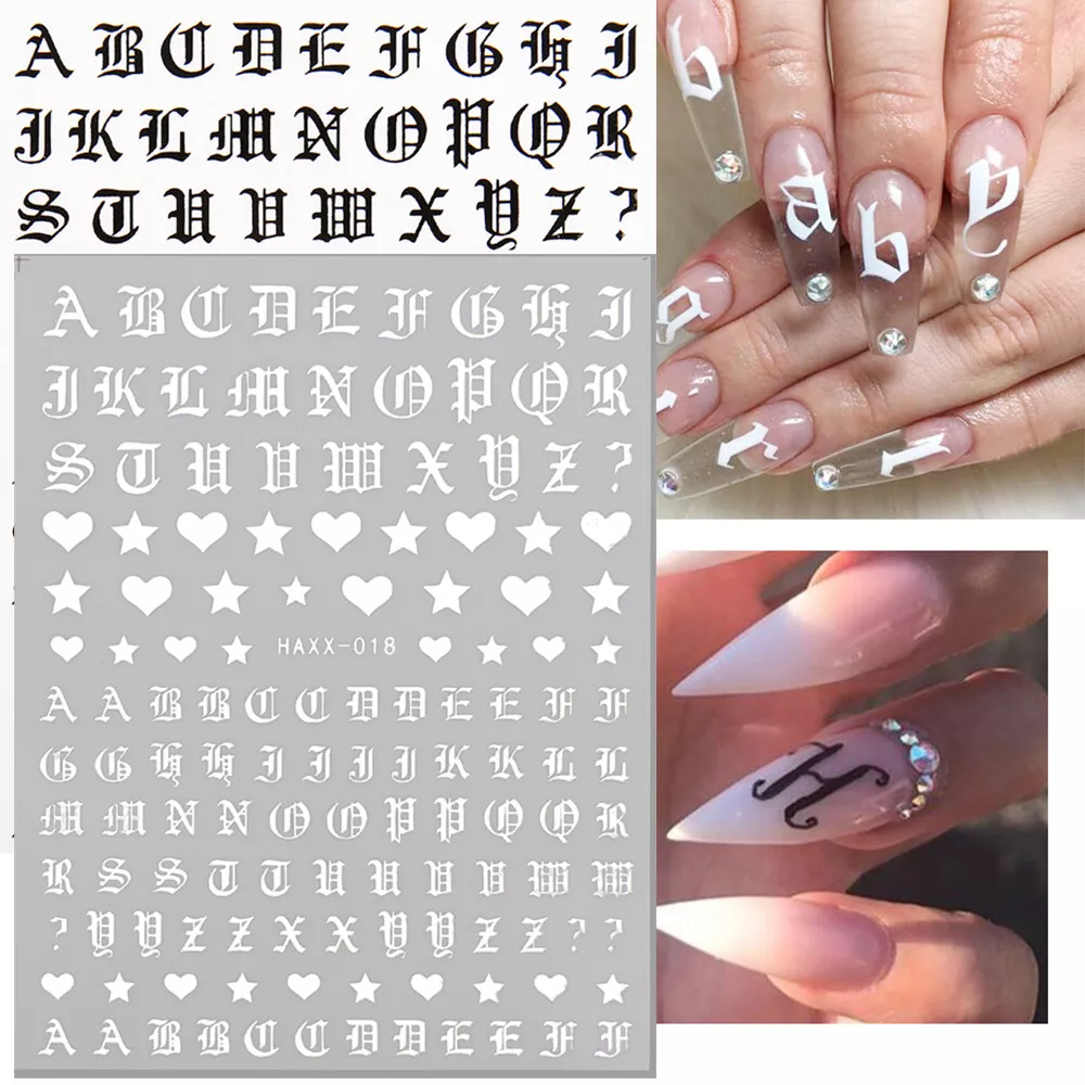 Black Capital Letters Text & Numbers Nail Art Stickers (Black or White) -  Easy Peel & Stick!