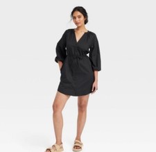 Women's A New Day Dresses Nwt Balloon 3/4 Sleeve Mini Shirtdress Black size XS