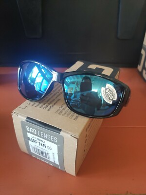New Costa Del Mar Luke black/blue mirror polarized Sunglasses 580g glass 580