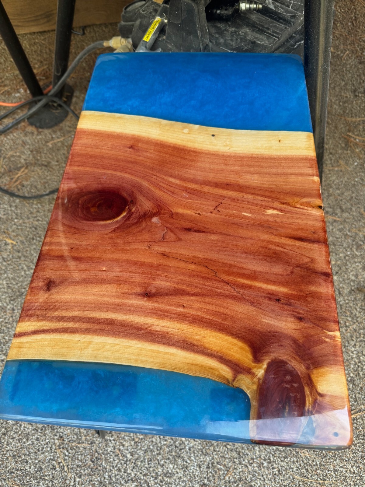 Live Edge wood and epoxy-Aromatic Red Cedar with Ocean Blue Epoxy Table-image