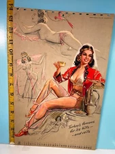 🔥 1950's July KO MUNSON Pinup Sketchbook Calendar Page "Turkey"🔥