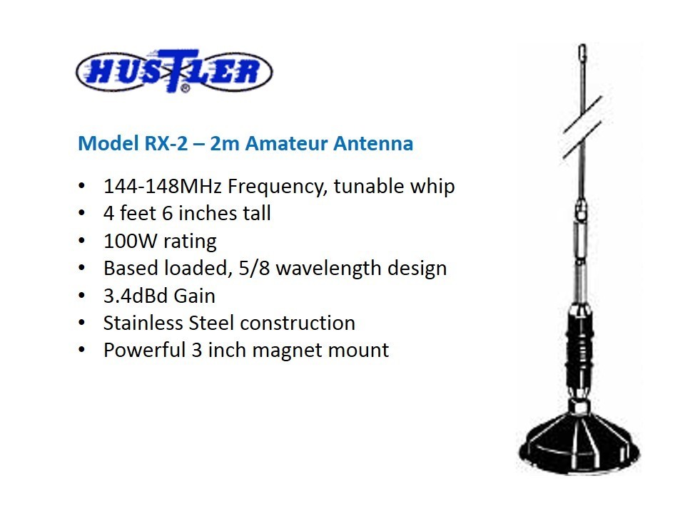 HUSTLER RX-2 5/8 WAVE BASE LOADED 2m VHF HAM MOBILE RADIO ANTENNA ...