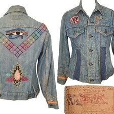 Vtg 70s Levi s Denim Jacket Type III Jean Rainbow Embroidery 70505-0217 Sz 36/M