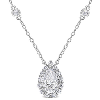 Amour Sterling Silver 1 1/2 CT DEW Created Moissanite Halo Necklace