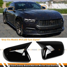 For 24-26 Ford Mustang Gloss Black M Style Side Mirror Cover Caps Wo Led Light