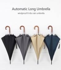 Luxury Long Umbrella Windproof Golf Wood Handle Large Rain Umbrella Black Travel