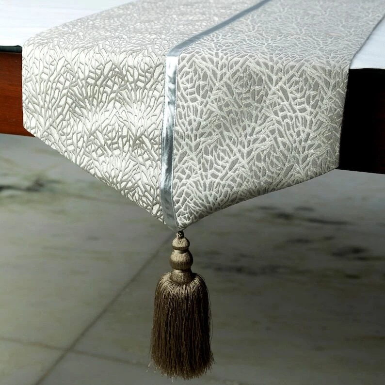 Decorative Table Runner Silver Silk Wedding Décor Table Décor - Silver Fern - Image 3 of 3