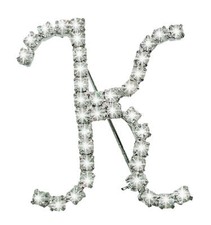 Initial "K" Pin Brooch Pave Rhinestones Silver Tone 1 1/2"