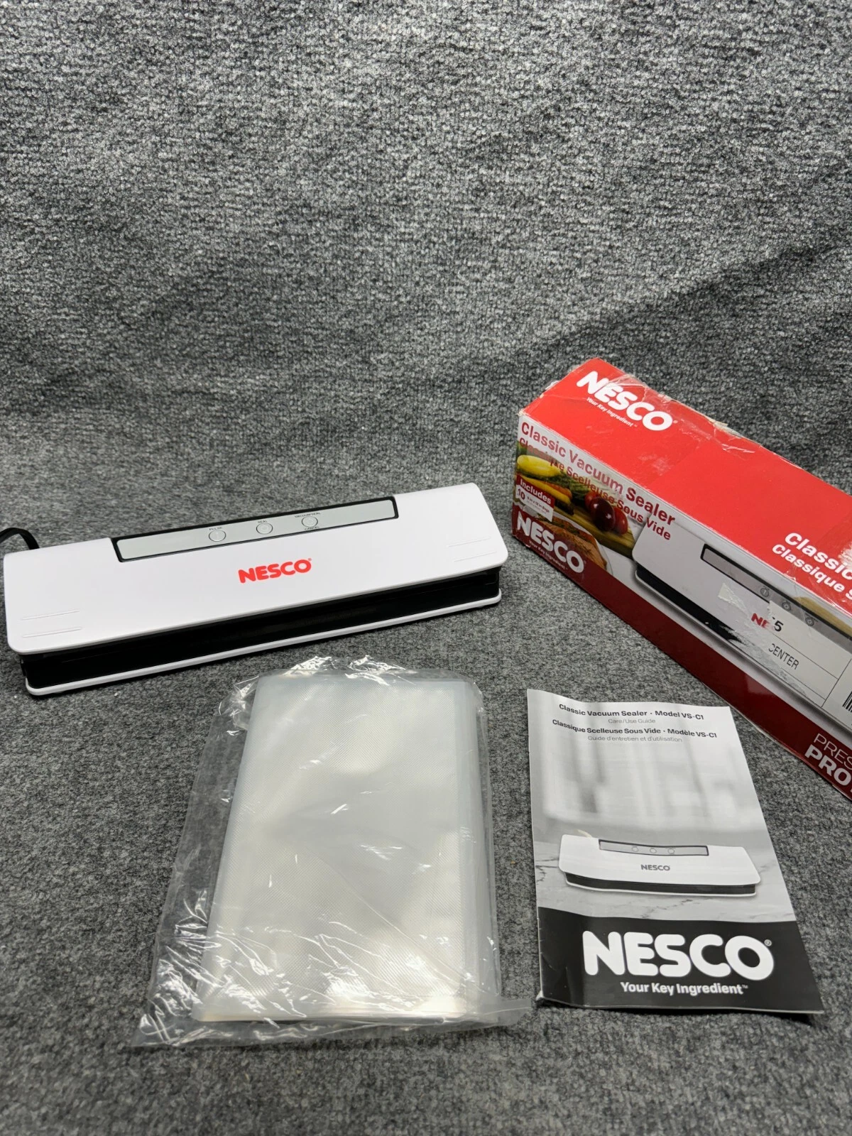 Nesco VS-C1 Classic Vacuum Sealer Food Preserve & Protect With 10 Bags.Open Box.