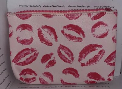 Glam Makeup Cosmetics Ipsy Pink Red Faux Leather Bag Clutch Lipstick Lips Print