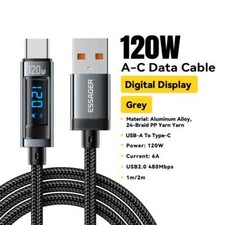 120W 6A USB To Type C Data Cable Fast Charging For Xiaomi Redmi Digital Display