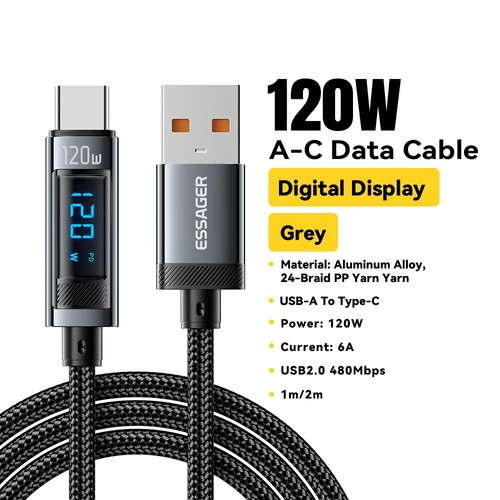 Essager 120W 6A USB Type C Cable Fast Charging For Xiaomi Redmi Digital Display - Picture 7 of 8