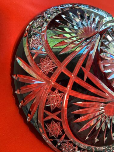 Stunning Large Ruby Red Cut to Clear Crystal Center Piece Possibly Nachtmann - Picture 5 of 10