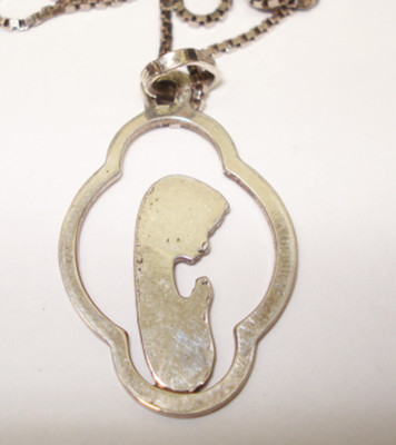 STERLING SILVER ENAMEL BLESSED MOTHER PENDANT NECKLACE