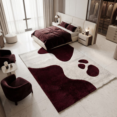 Hand Tufted Wool Area Rug Abstract Burgundy Wine Ivory Modern Bedroom Livingroom