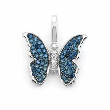 3Ct Round Cut Lab Created Blue Diamond Butterfly Pendant 14K White Gold Finish