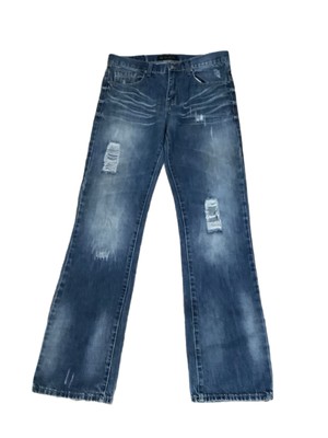 BLACK PREMIUM DISTRESSED JEANS REGULAR FIT BOOTCUT BLUE DENIM SZ 32x34