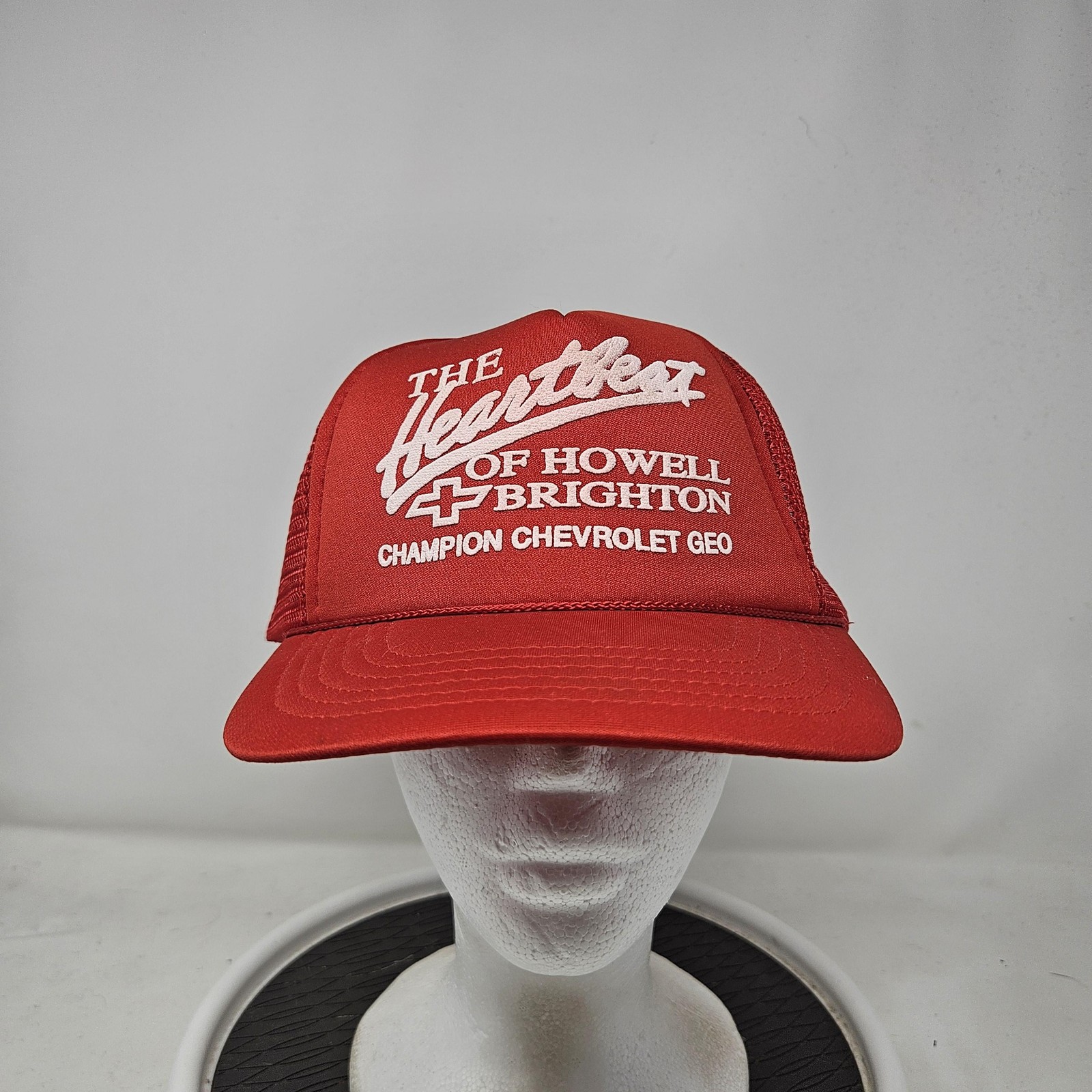 Chevrolet Champion Geo Hat Cap Snap Back Red Mesh Trucker Advertising Mens