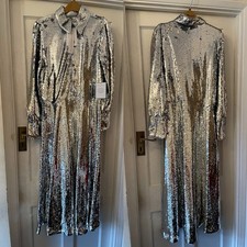 New GANNI Silver Sonora Sequin Shirt  Dress,38/UK12
