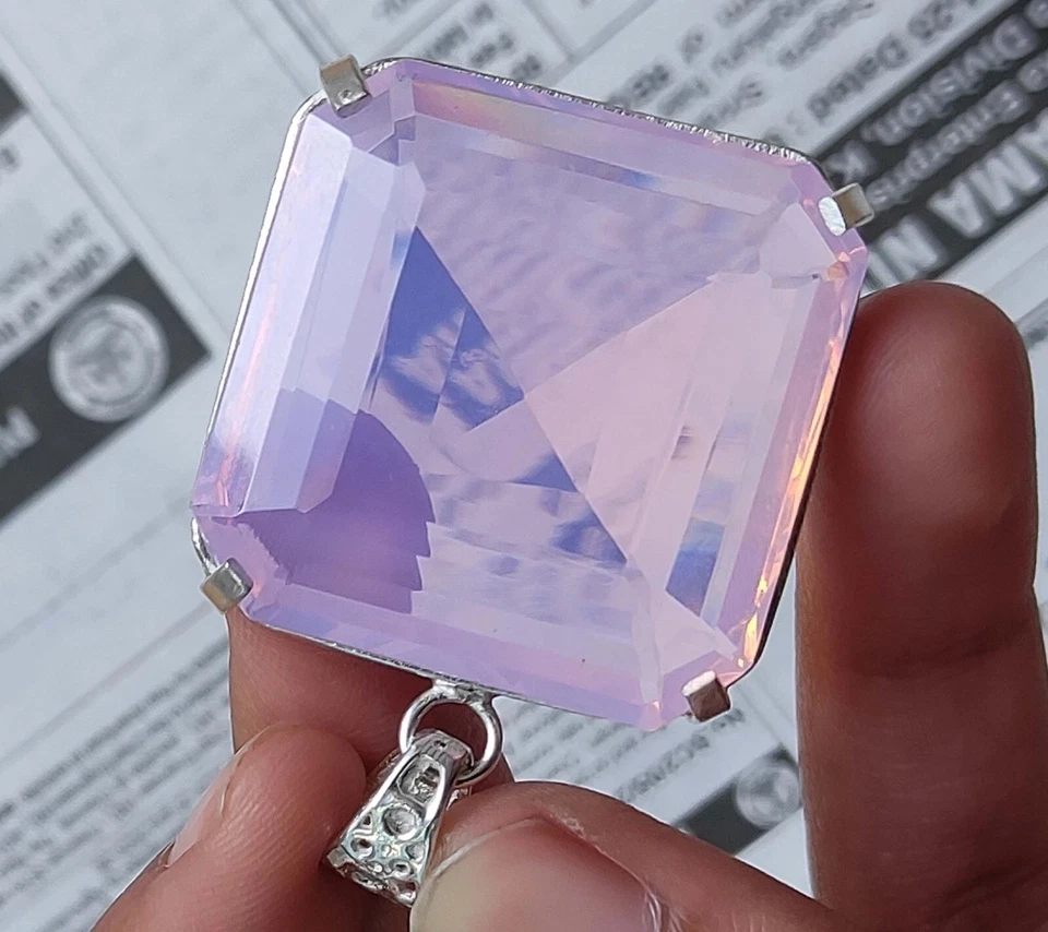 69 CT Natürlich Pink Opal Asscher Schnitt 925 Massives Sterlingsilber Anhänger - Bild 3 von 4