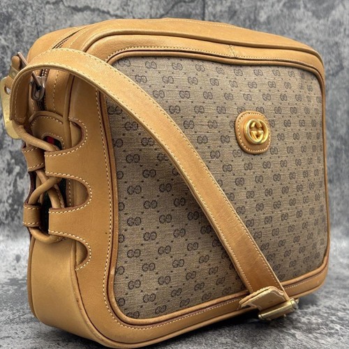 Gucci Sherry Line GG Brown Leather Shoulder Bag Vintage Style Authenticated