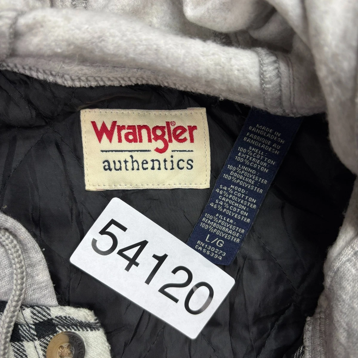 Wrangler Shacket Adulto Grande Negro Franela Western Vaquero Sobrecamisa Capu...