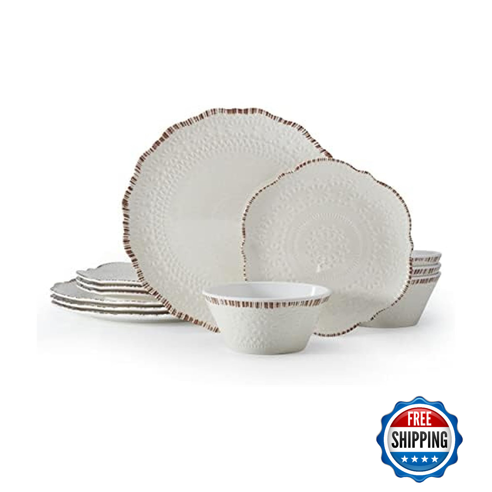 Pfaltzgraff Chateau 12pc White Melamine Dinnerware Set, Service for 4