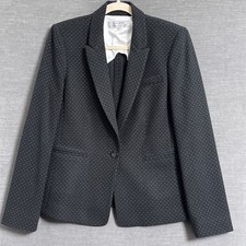 Tahari Blazer 6 Black Polka Dot Textured Jacket Office Workwear Career Classic