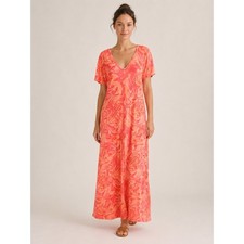 Belle by Kim Gravel Marble Print Maxi Dress Womens LT Pink Orange V-Neck Boho