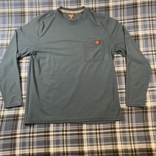 Wrangler Workwear Herren Langarm Pocket T-Shirt Blau Large Performance Tee