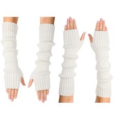 Arm Warmers - 2/1 Pairs Women's Long Fingerless Gloves Fashion Stretch White 2