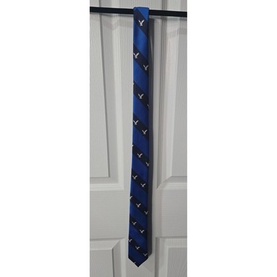 American Eagle Outfitters Mens Blue Striped Eagle Logo Necktie 60 Inch Length