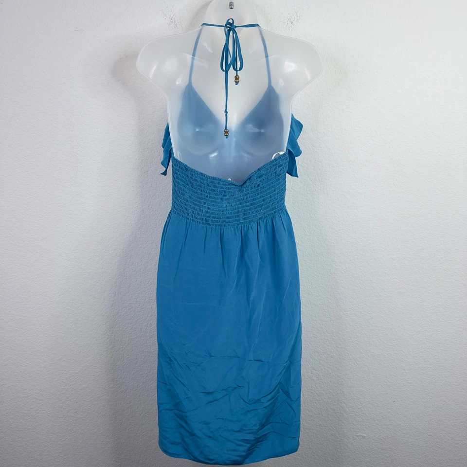 Vestido Alice + Trixie Mujer M Azul Seda Volantes Halter Romántico Cóctel Vacaciones Foto 2 de 4