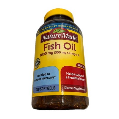 Nature Made 1000mg Fish Oil 300mg Omega-3 Liquid Softgels-250 Count  Exp.6/26 