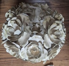 Vintage Metal Pendant Light Shade Cream Roses Heavy