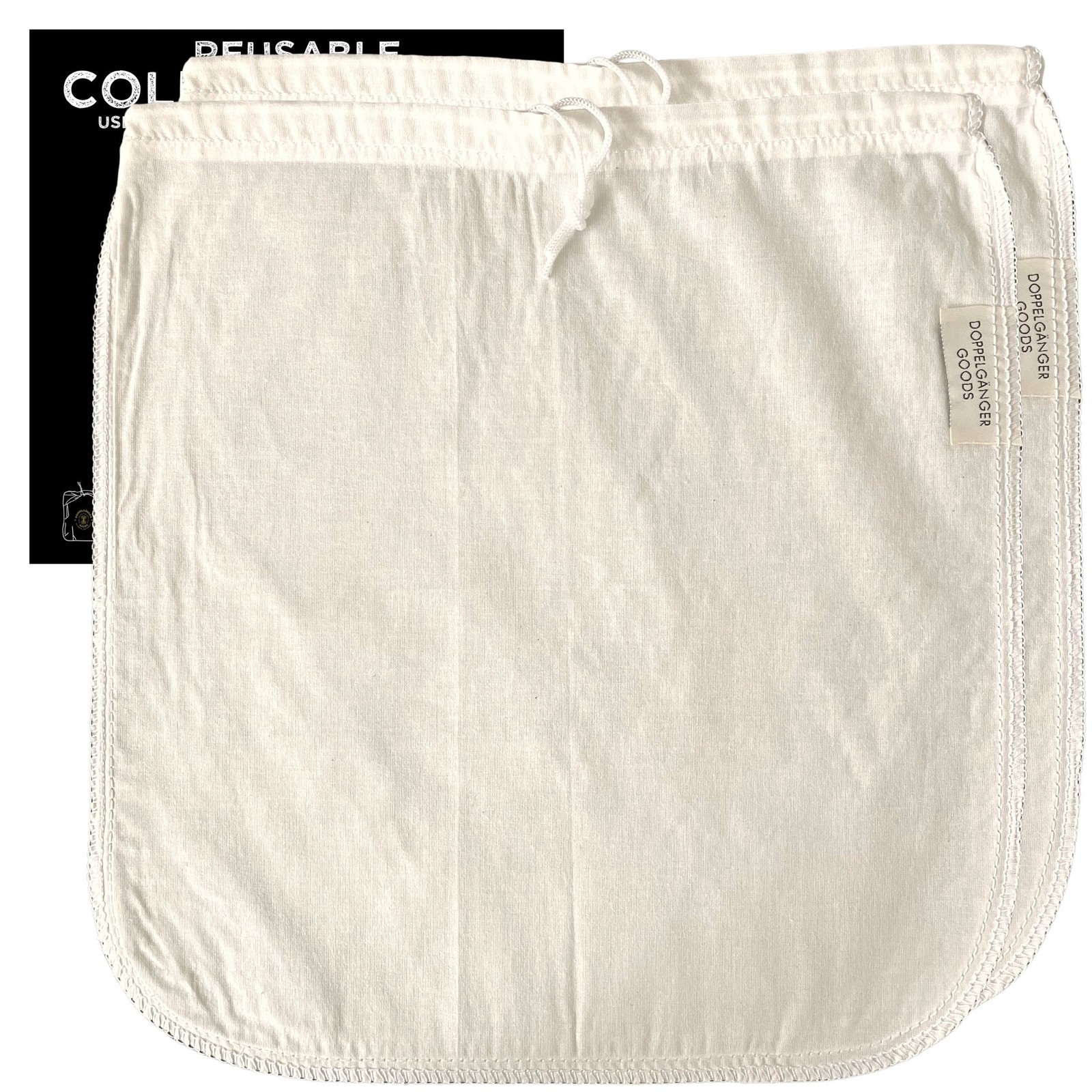 (2-Pack) Organic Cotton Cold Brew Coffee Bag - Designed in California - Reusable