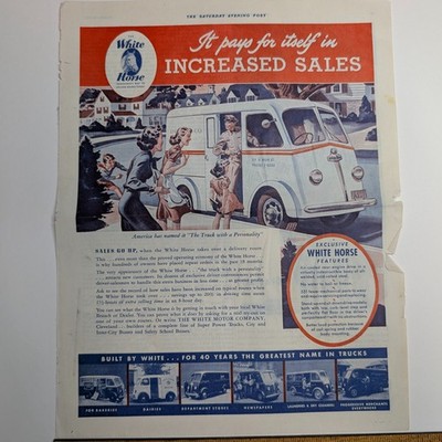 1940 White Horse Delivery Truck Print Ad White Motor Dairy Bakery Bread Kresge